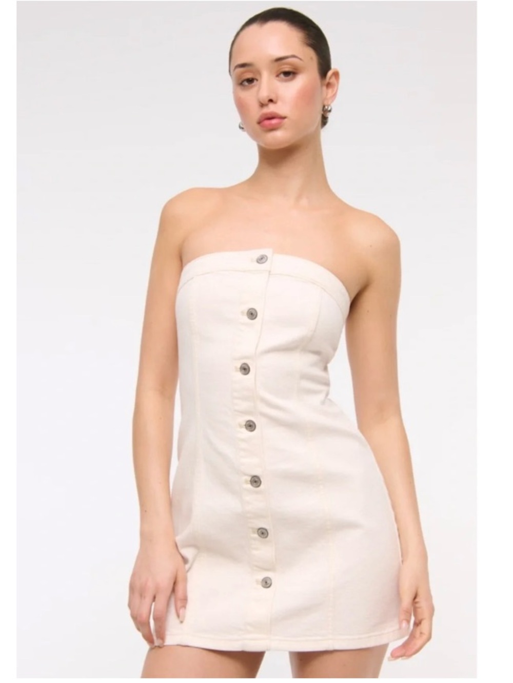 Abercrombie & Fitch Mara Strapless Denim Vest Button-Up Mini Dress Cream XS
